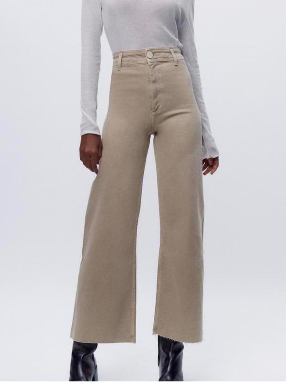 ZARA Marine Straight High Rise Denim Pants Sand Tan Size 8